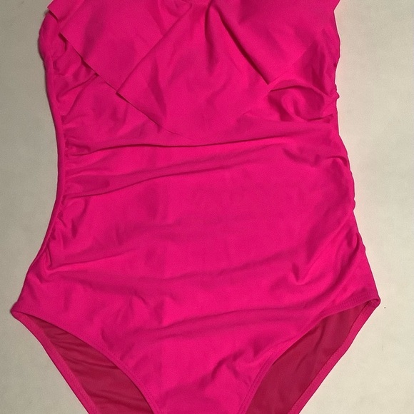 Vibrant Pink Ruffled One Piece Swimsuit with Deep V-Neck - Picture 3 of 12